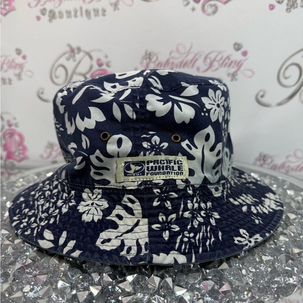 Maui pacific whale foundation floral Hawaii tropical Navy Floral Bucket Hat
